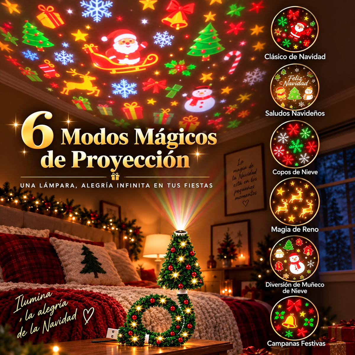 Proyector navideño USB: tu techo lleno de magia