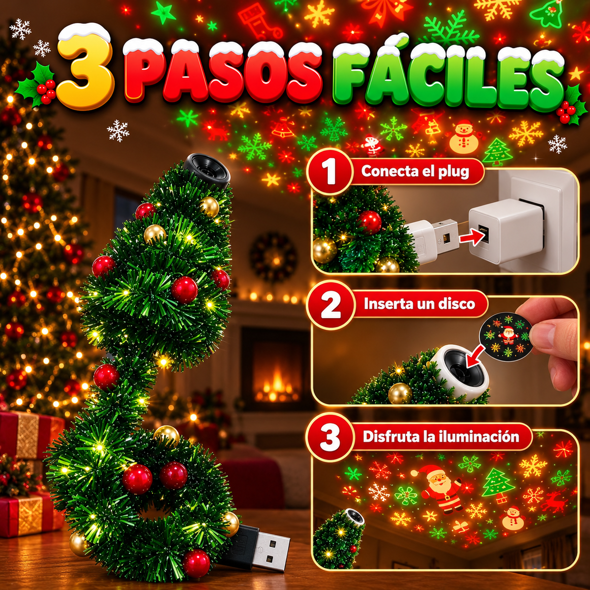 Proyector navideño USB: tu techo lleno de magia